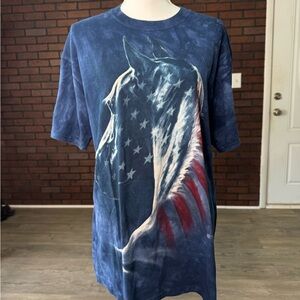 The Mountain Horse American Flag Graphic‎ T-Shirt Blue Tie-Dye Unisex Large